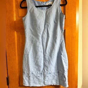 Y2k 100% Linen Old Navy Womens Blue Embroidered Dress